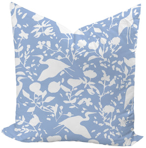 Egrets for Hadley in White & Cornflower Custom Pillow