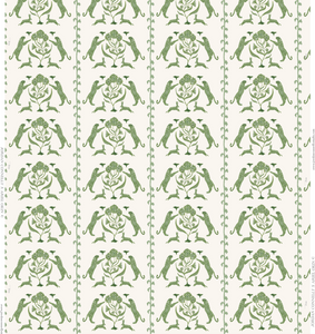 Leopards & Hares in Green- Wallpaper