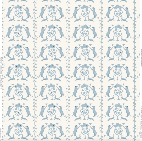 Leopards & Hares in Blue- Wallpaper