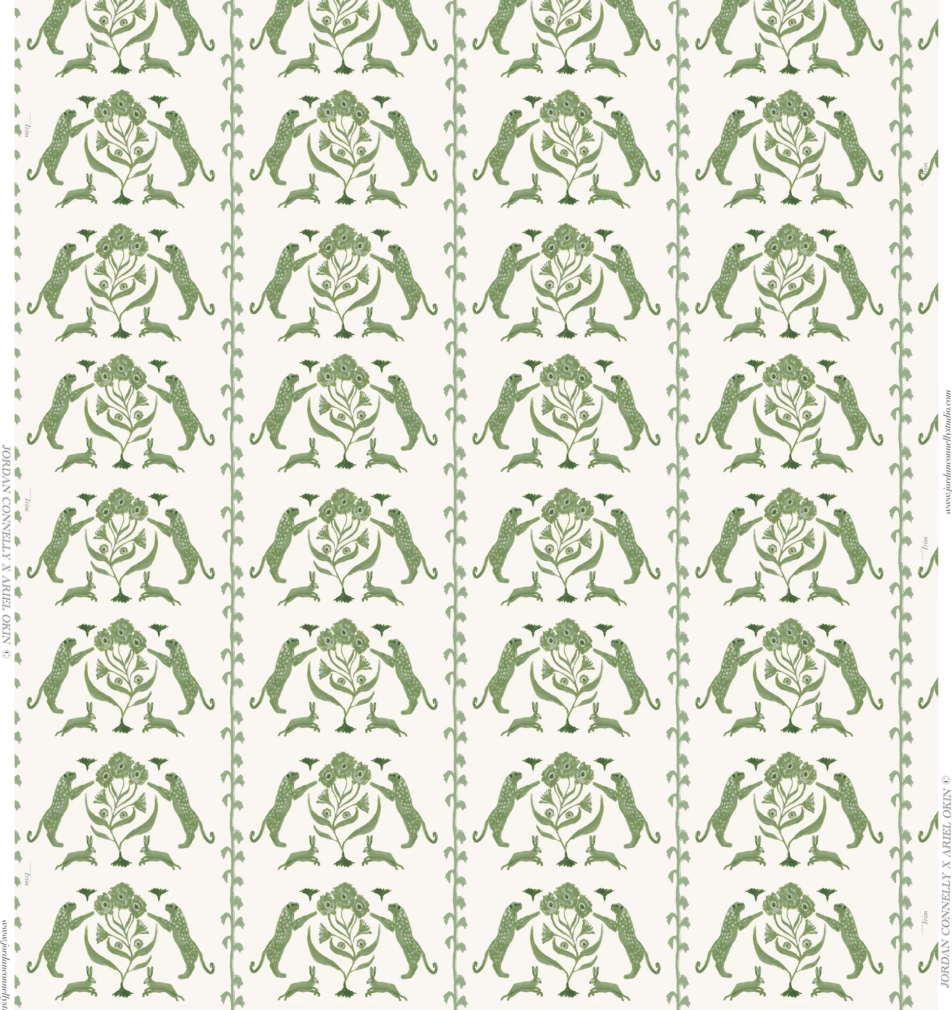 Leopards & Hares in Green- Fabric