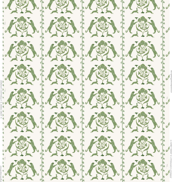 Leopards & Hares in Green- Fabric