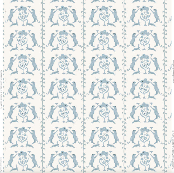 Leopards & Hares in Blue- Fabric