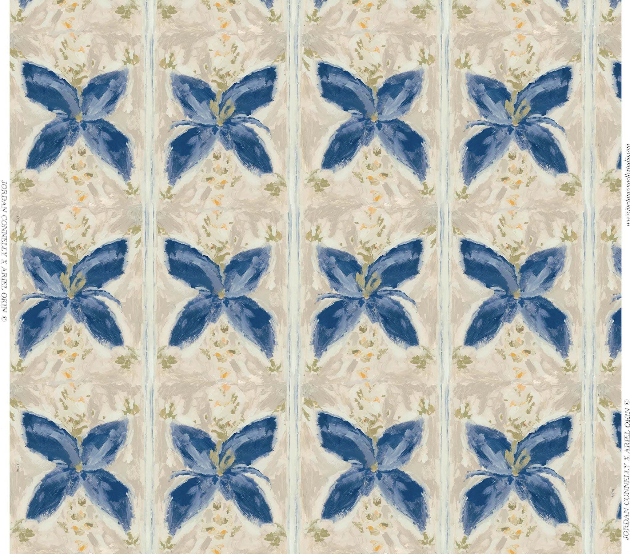 Spanish Floral Tile in Sand- Fabric