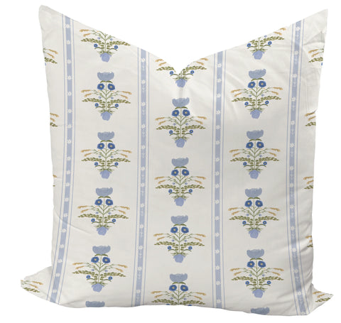 Lotus Garden in Blue Custom Pillow