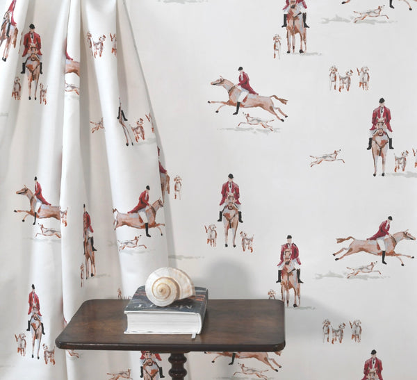 Fox Hunt for Kent in White- Fabric