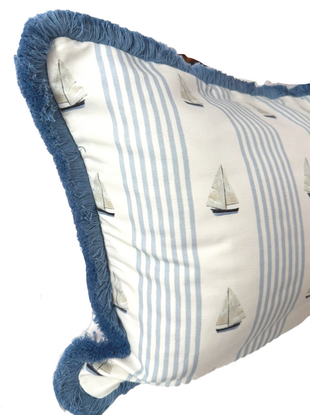 Large Lumbar John's Sail Pillow w/ Insert- Blue Fringe