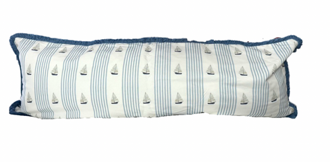 Large Lumbar John's Sail Pillow w/ Insert- Blue Fringe