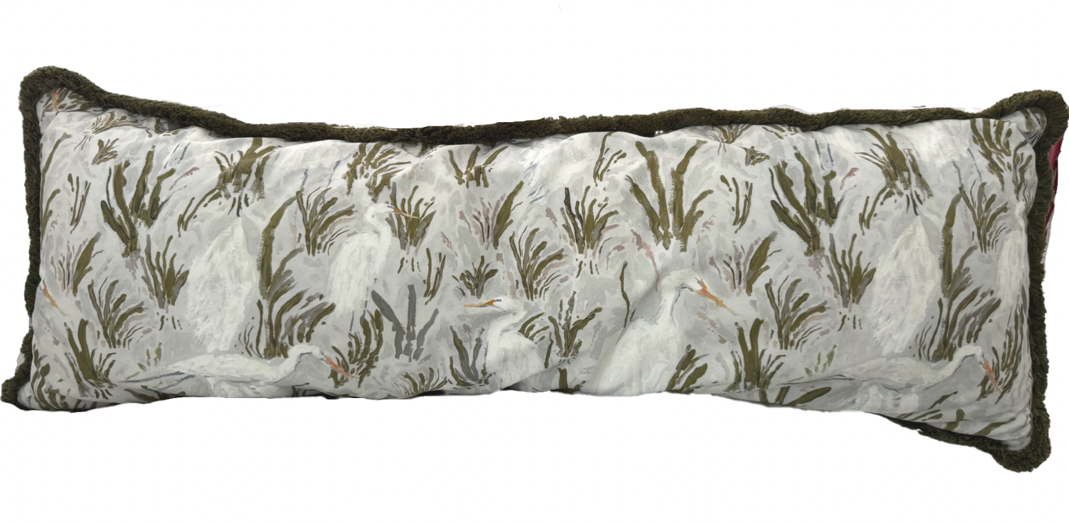 Large Lumbar Carolina Pillow w/ Insert- Green Fringe