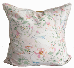 24x24 Egrets Pillow w/ Insert- Pink Tick Piping