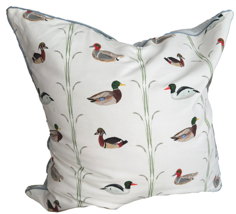 24x24 Ducks Pillow w/ Insert- Slate Piping, Navy Tick Back