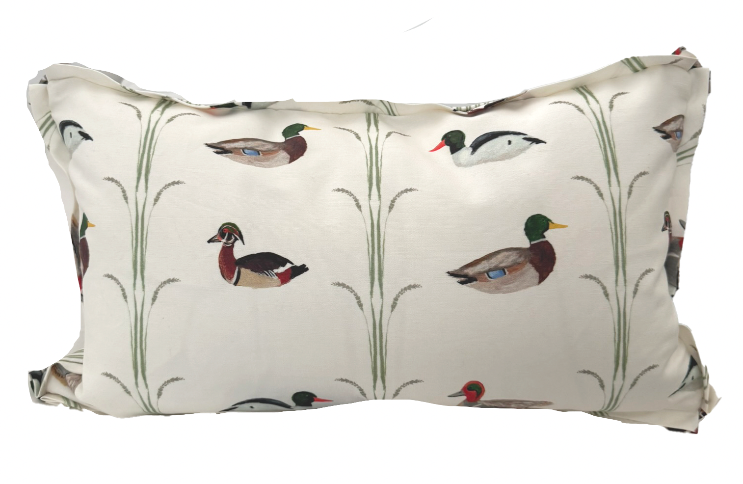 Small Lumbar Ducks Pillow w/ Insert- Self Flange w/ Green Tick Back