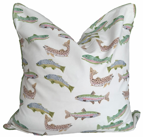 24x24 Tight Lines Pillow w/ Insert- Green Piping w/ Green Tick Back