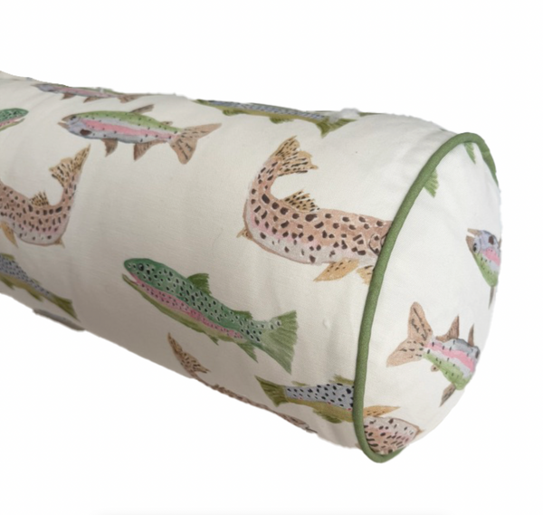 Small Bolster Tight Lines Pillow w/ Insert- Green Piping