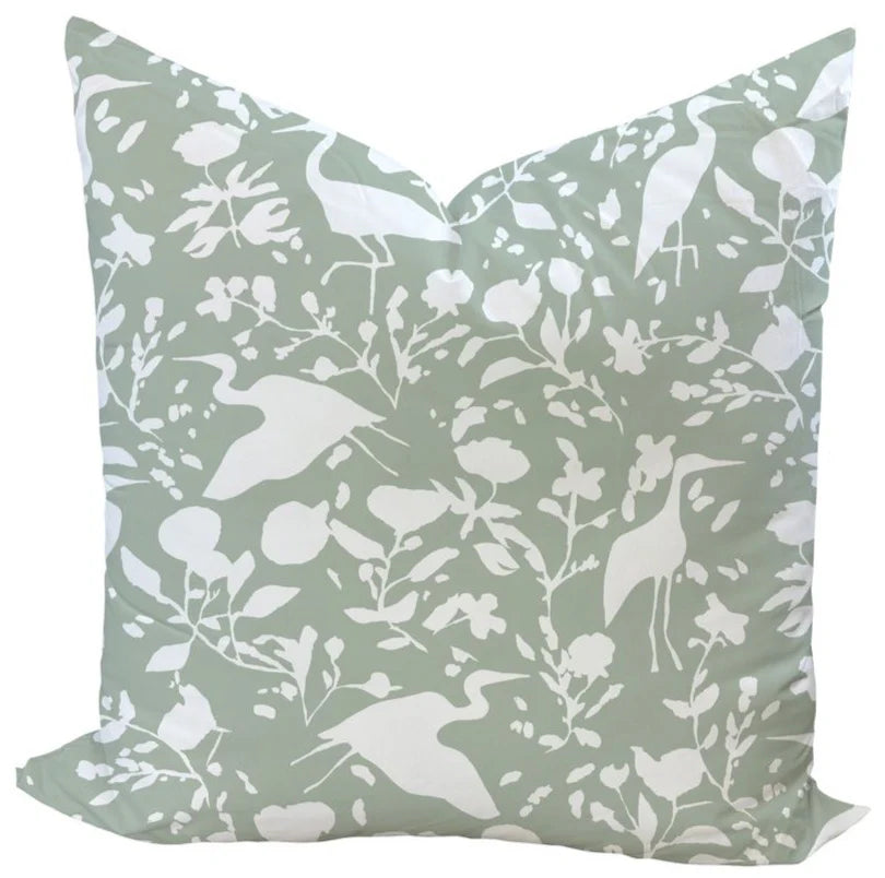 Egrets for Hadley in White & Soft Green Custom Pillow